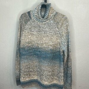 145 - Prana NWOT Tan, Blue Turtle Neck Sweater, Size Medium